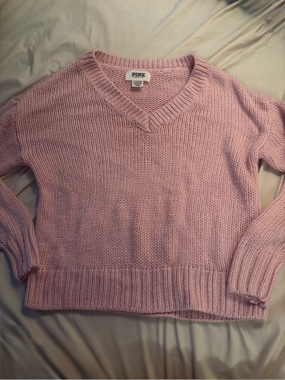 PINK Victoria's Secret Light Pink light Weight Beach V-Neck Chunky Knit Sweater